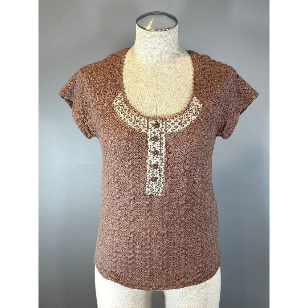 Free People Brown Ribbed Blouse